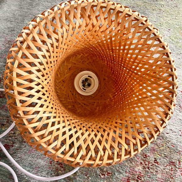 Bamboo Rattan Basket Lamp Light - 11” Diameter, corded pendant - Picture 8 of 12